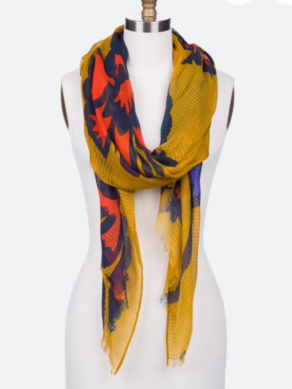 The Accessory Collective Mustard Navy & Red Floral Oblong Scarf